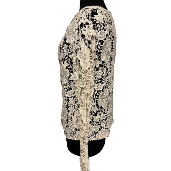 Freeway Womens Blouse Fairy Large Ivory Lace Feminine Boho Floral Festival Top - Picture 2 of 13